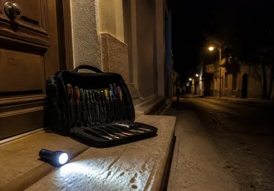 Herramientas de cerrajero en un umbral de Murcia para un servicio urgente 24 horas